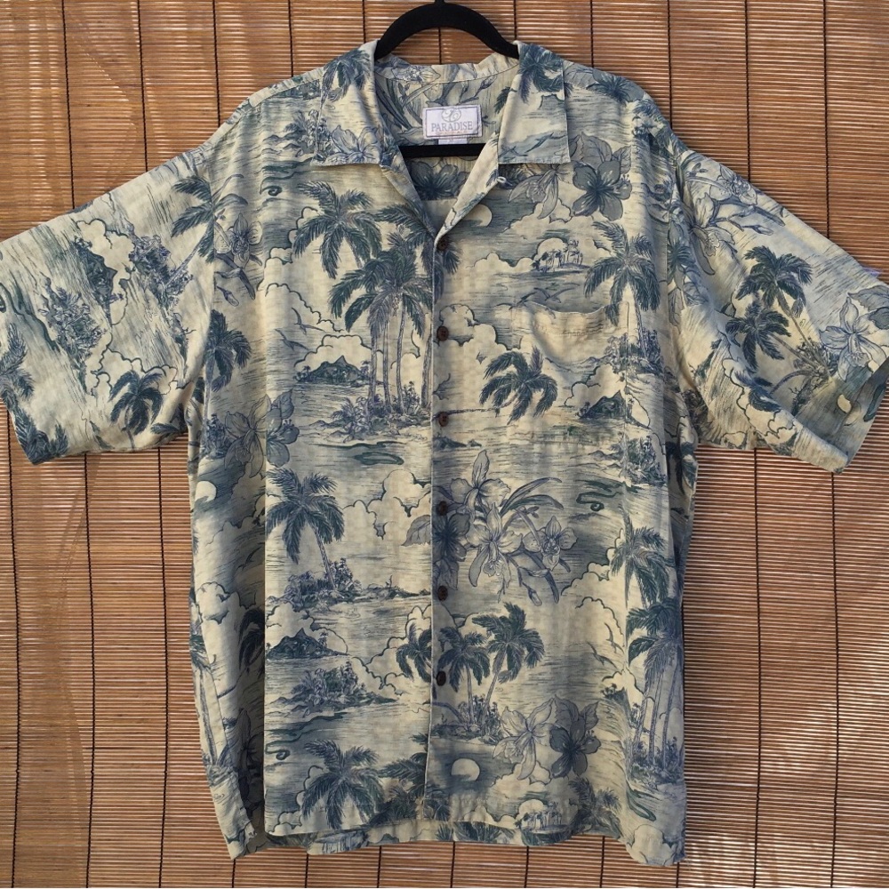 Vintage Paradise Originals Hawaiian Short Sleeve Shirt 100% Silk XL